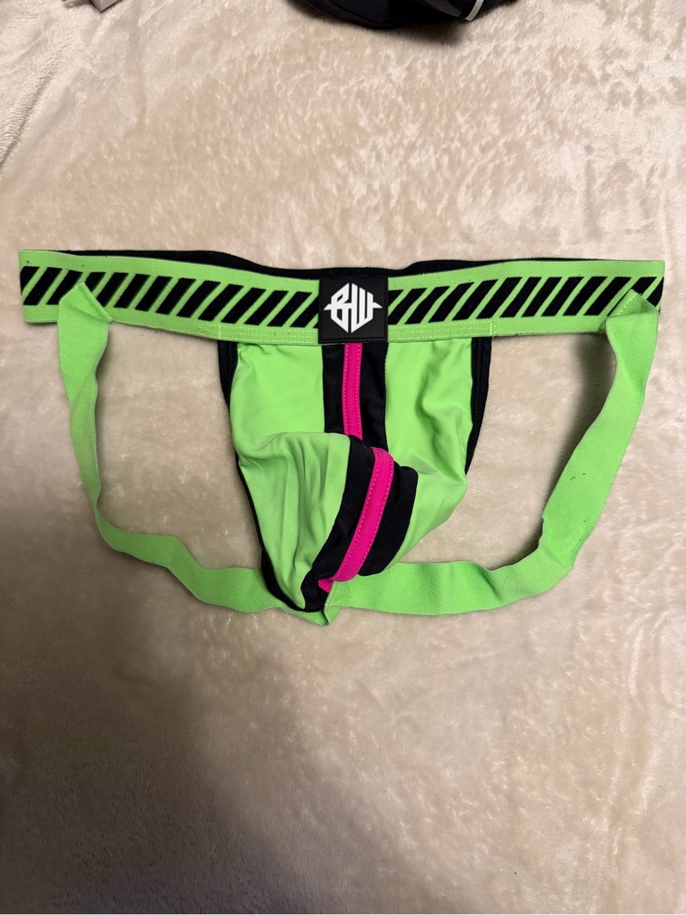 Men's Neon Green Support Brief with Contrast Stripe